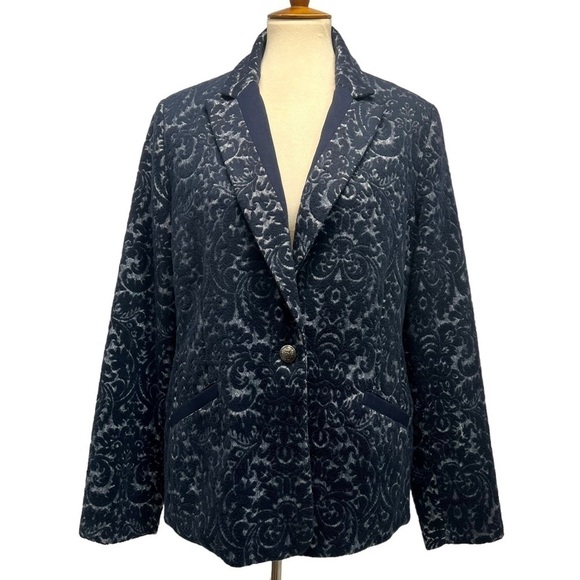 CAbi Blue Flocked Jacquard Single Button Blazer Jacket Women’s 12 - Picture 12 of 12